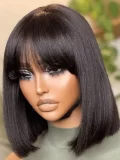 Minimalist Undetectable Lace Wig Silky Straight Bob Wig With Bangs