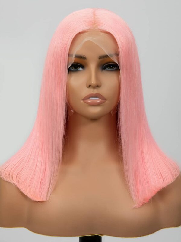 Keswigs Pink color 4x4 transparent lace closure wig 180% density human hair wigs