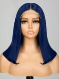 Keswigs Blue color 4x4 transparent lace closure wig 180% density human hair wigs