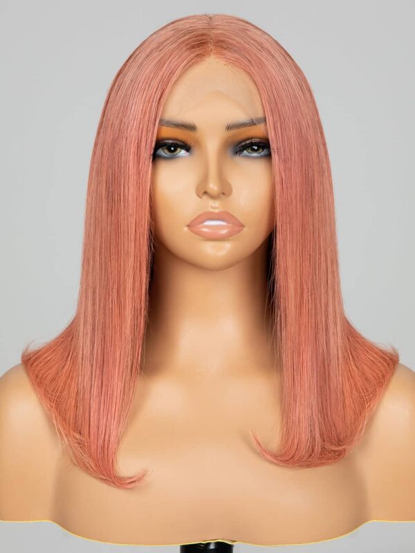 Keswigs Dark pink color 4x4 transparent lace closure wig 180% density human hair wigs