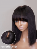 Minimalist Undetectable Lace Wig Silky Straight Bob Wig With Bangs