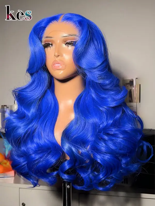 Keswigs 6x6 HD Lace front wigs virgin human hair 200 density lace frontal body wave wigs blue color