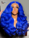 Keswigs 6x6 HD Lace front wigs virgin human hair 200 density lace frontal body wave wigs blue color