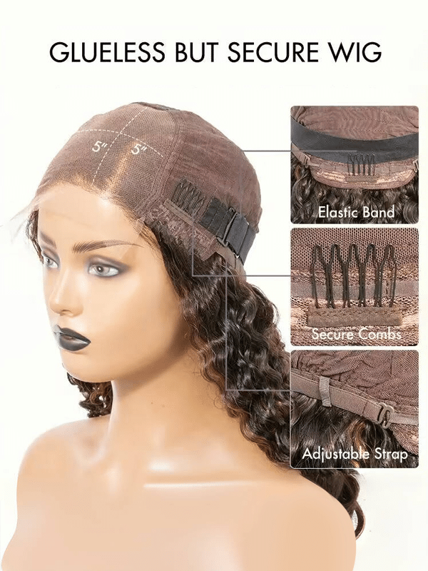 Brown Highlights Funmi Curly Glueless 5x5 Closure Lace Wig Beginner Friendly