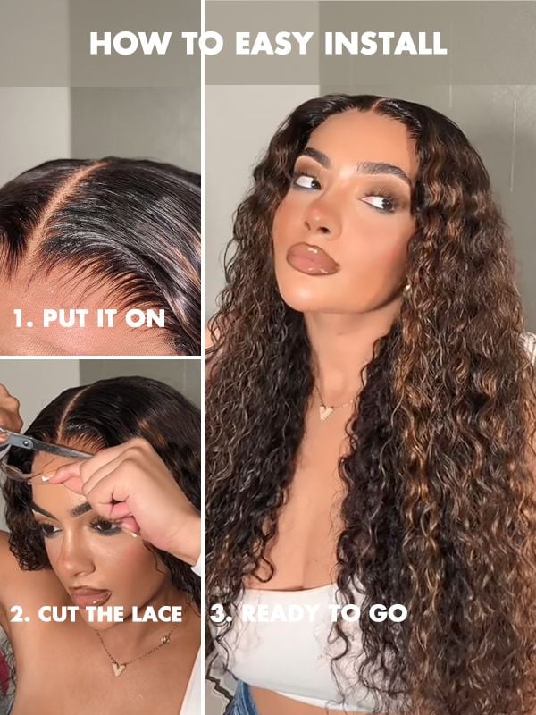 Brown Highlights Funmi Curly Glueless 5x5 Closure Lace Wig Beginner Friendly