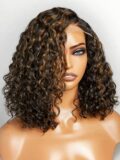 Casual Blonde Highlights Curly 5x5 HD Lace Glueless C Part Short Wig 100% Human Hair