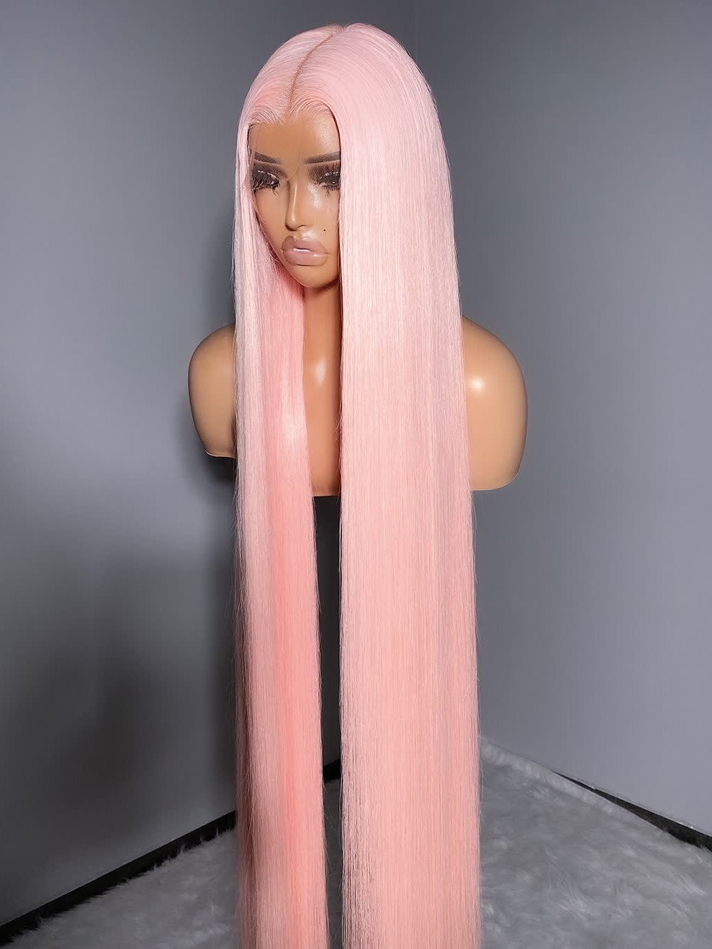 Keswigs virgin human hair HD Full Lace wigs 300 density straight wigs pink color