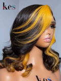 Keswigs 6×6 HD Lace Closure Wigs Virgin Human Hair 200 Density Lace Closure Body Wave Wigs Yellow Highlight Color